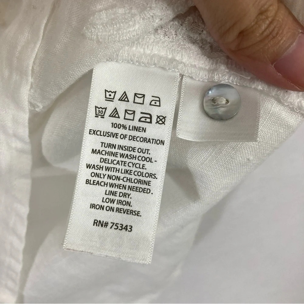 Christian Siriano White 100% Linen Embroidered Floral Top Large - Picture 6 of 10